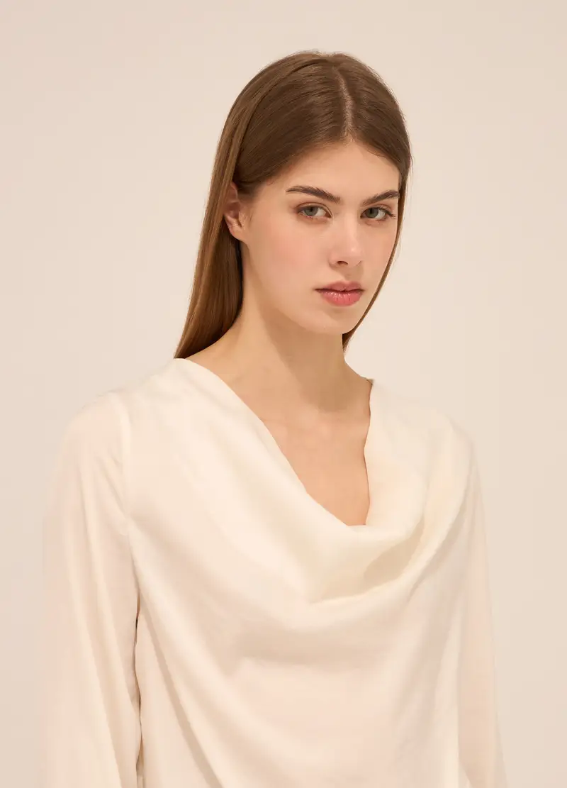 Upim, Blusa Con Collo Drappeggiato Donna, Bianco gesso, Taglia: XS miniatura 2