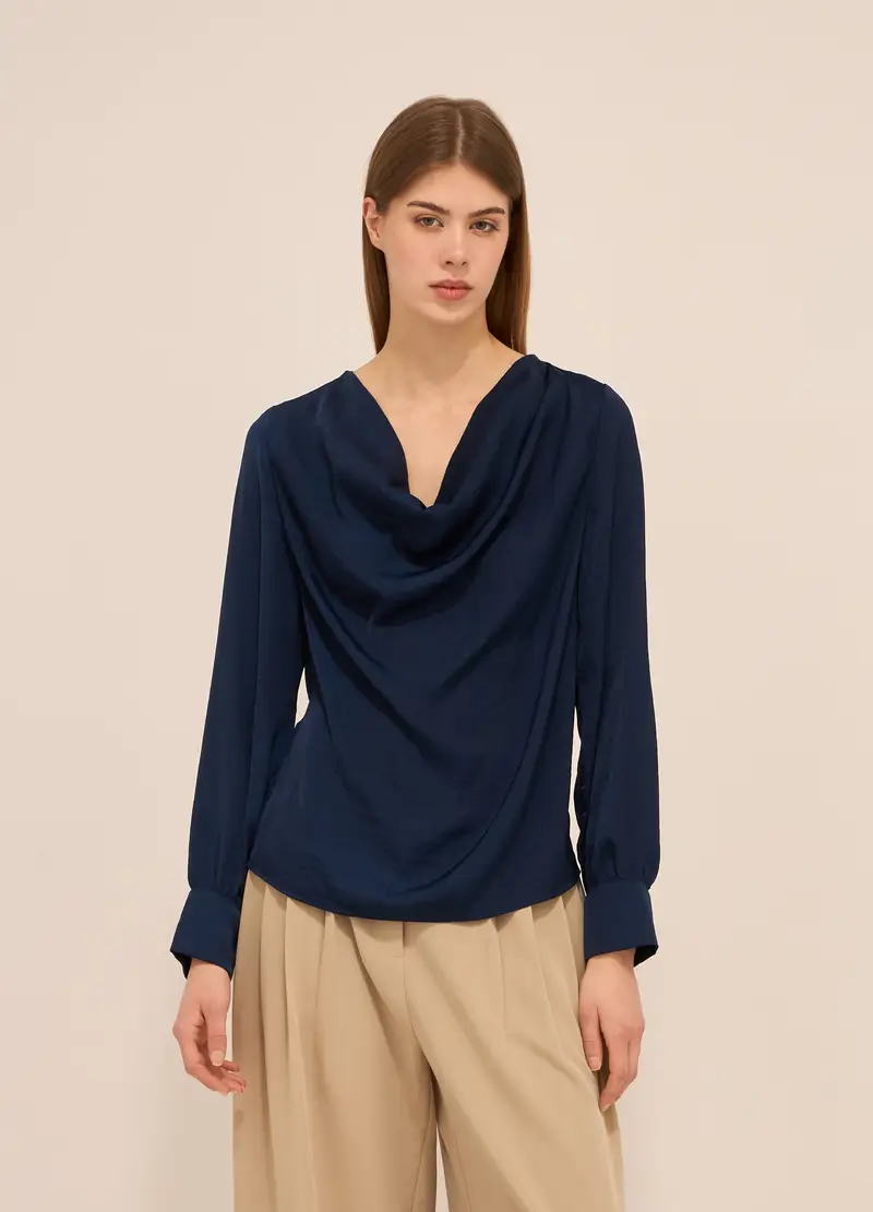 Upim, Blusa Con Collo Drappeggiato Donna, Blu scuro, Taglia: XS