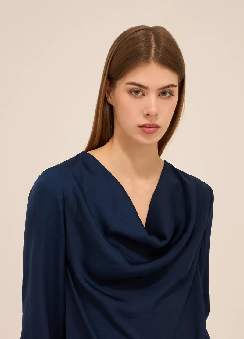 Upim, Blusa Con Collo Drappeggiato Donna, Blu scuro, Taglia: XS miniatura 2