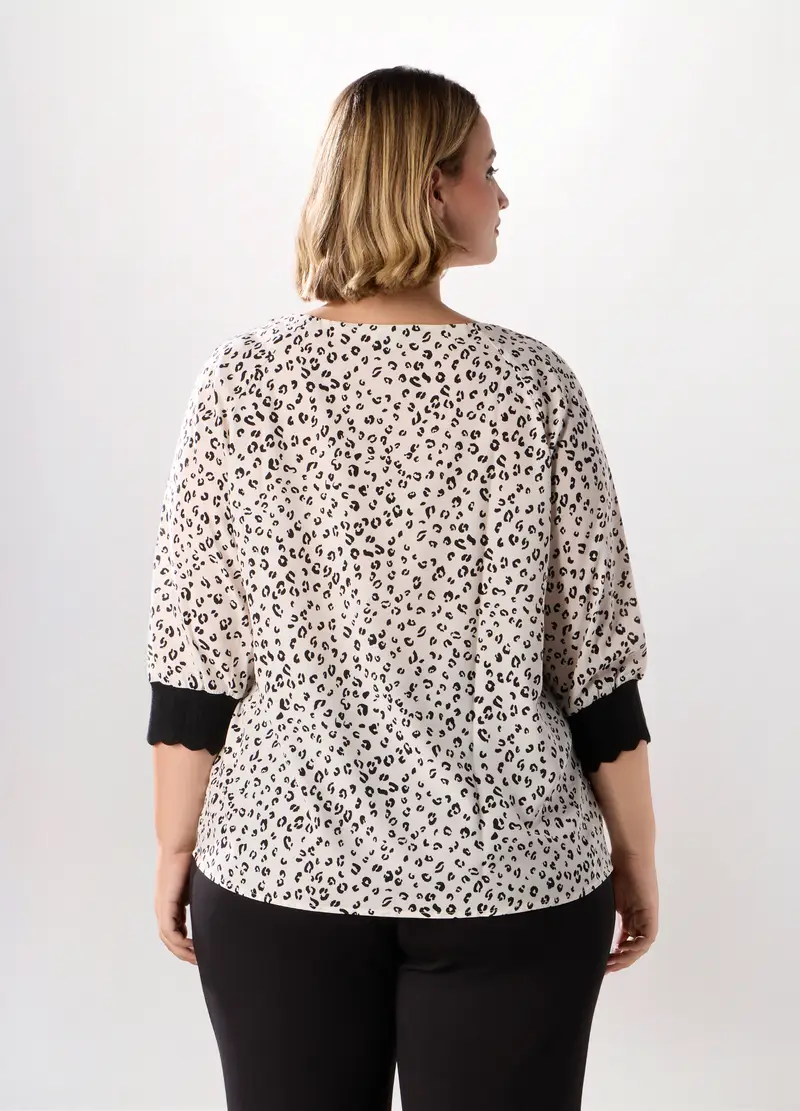 Blusa Con Maniche A 3/4 Donna Curvy, Bianco/Nero miniatura 2