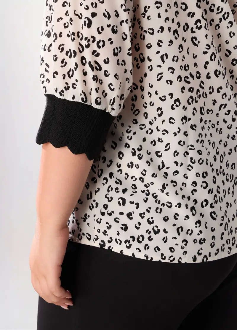 Blusa Con Maniche A 3/4 Donna Curvy, Bianco/Nero miniatura 3