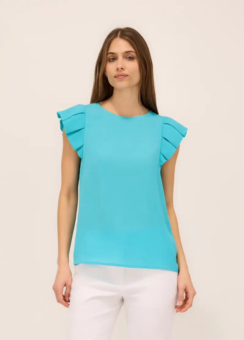 Blusa Con Maniche Ad Aletta Donna, Azzurro cielo