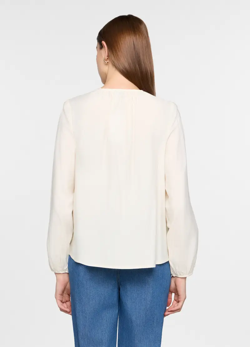 Blusa Con Scollo A Goccia Donna, Bianco panna miniatura 2