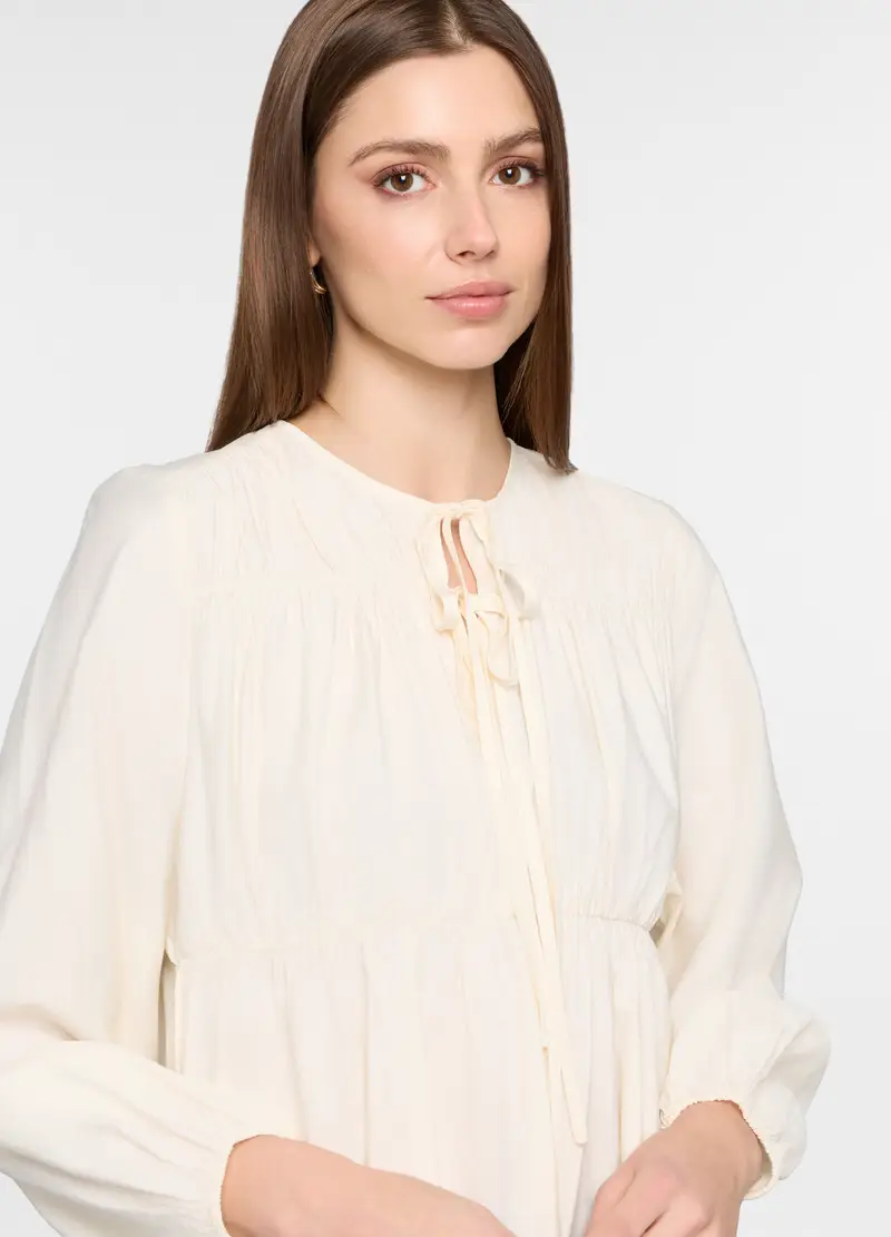 Blusa Con Scollo A Goccia Donna, Bianco panna miniatura 3