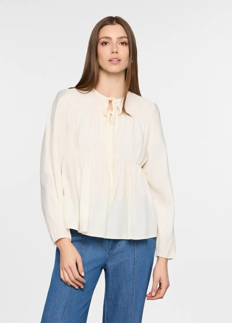 Blusa Con Scollo A Goccia Donna, Bianco panna
