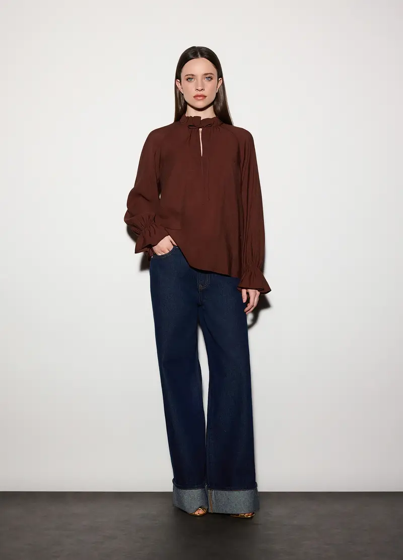 Blusa Con Scollo A Goccia Donna, Unisex, Marrone cioccolato