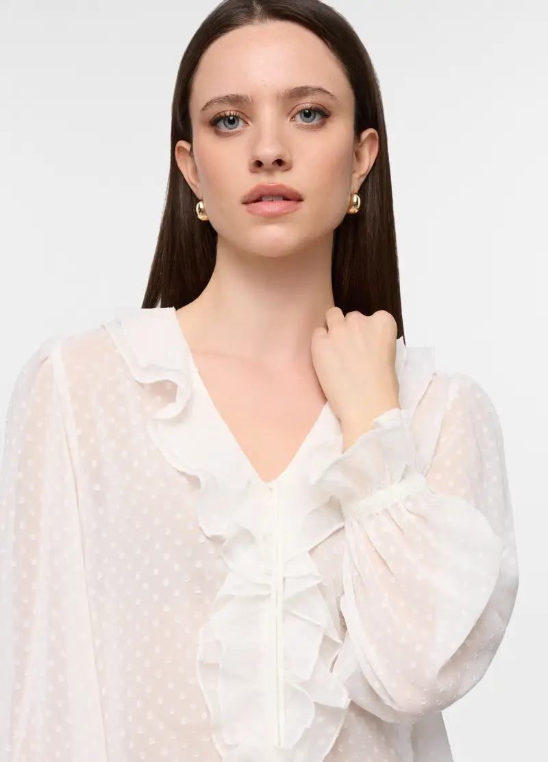 Blusa Con Scollo A V Donna, Bianco gesso miniatura 3