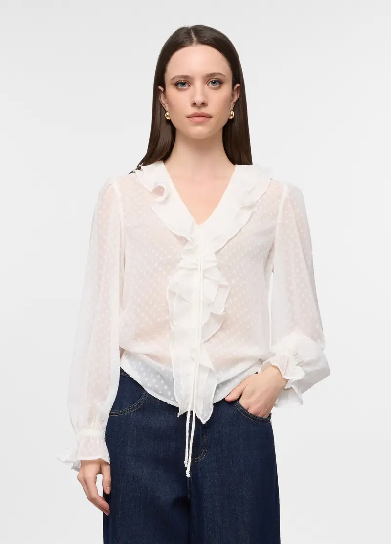 Blusa Con Scollo A V Donna, Bianco gesso