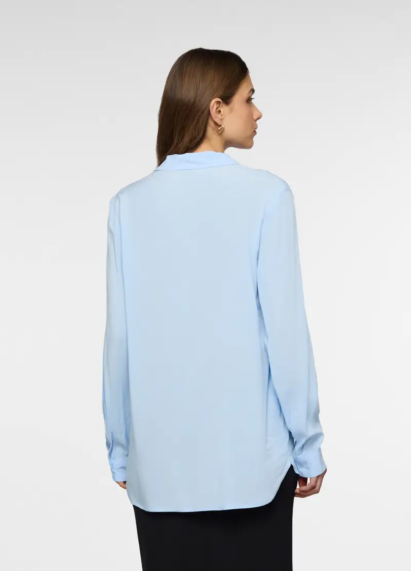 Blusa Con Scollo A V In Pura Viscosa Donna, Azzurro chiaro miniatura 2