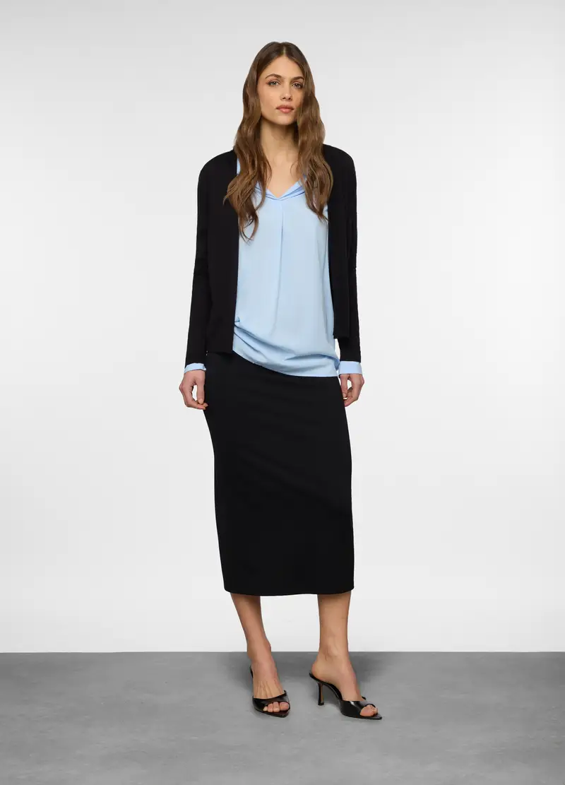 Blusa Con Scollo A V In Pura Viscosa Donna, Azzurro chiaro