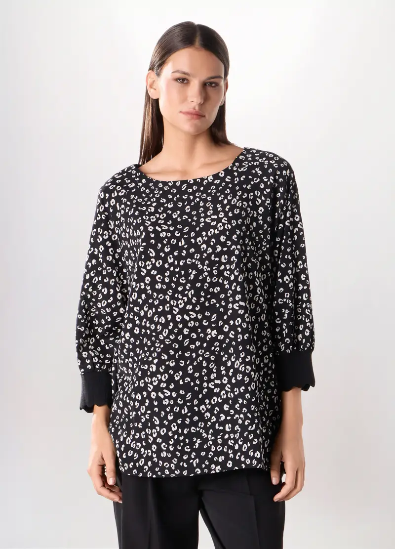 Upim, Blusa Con Stampa Donna Curvy, Nero/Bianco, Taglia: S
