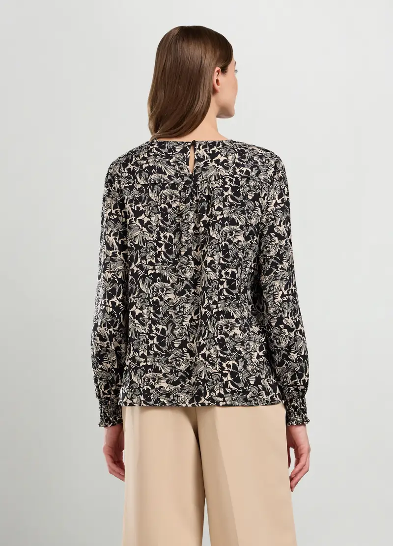 Blusa Con Stampa Floreale Donna, Nero miniatura 2