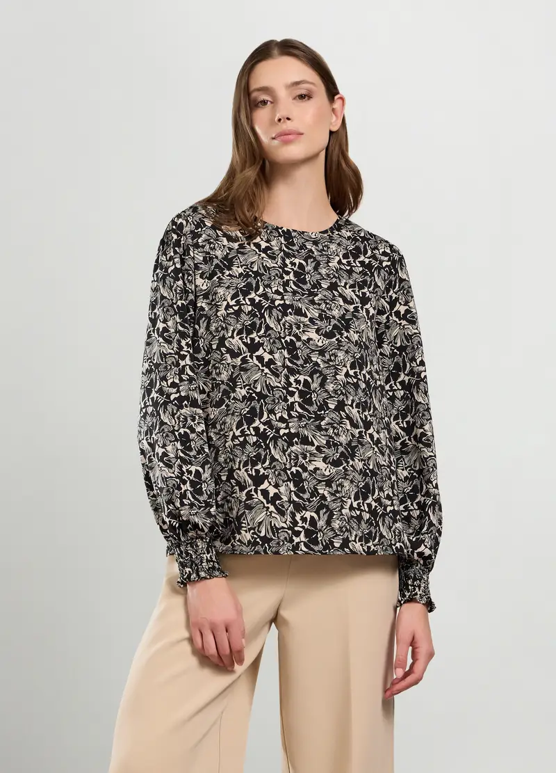 Blusa Con Stampa Floreale Donna, Nero