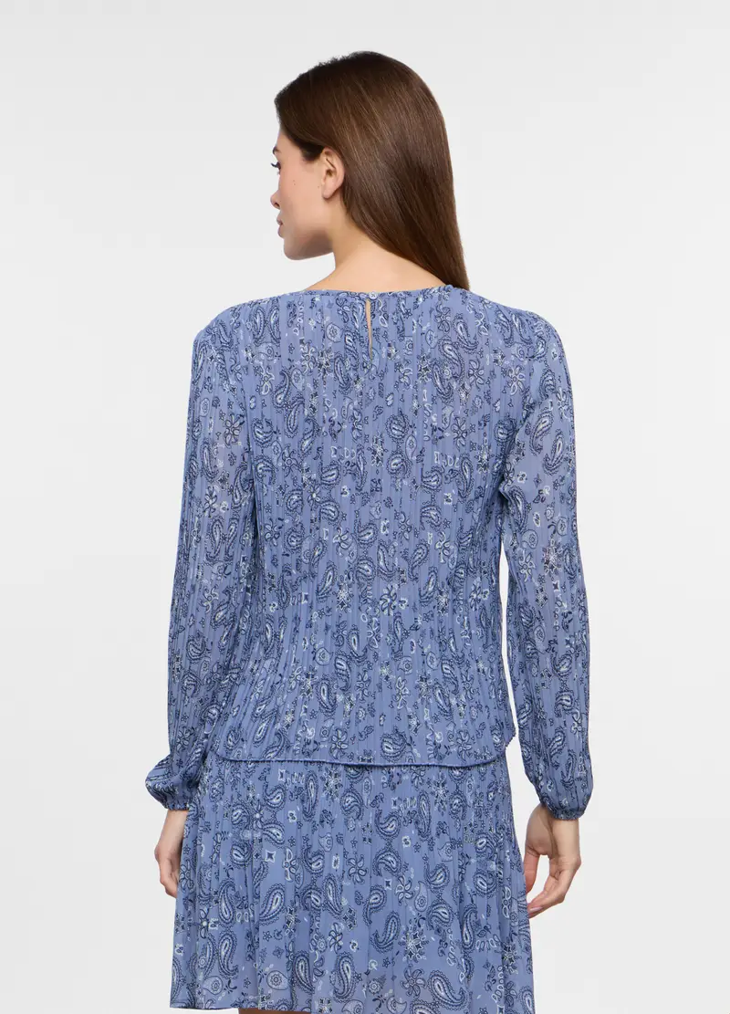Blusa Crepe Con Stampa Donna, Azzurro chiaro miniatura 2