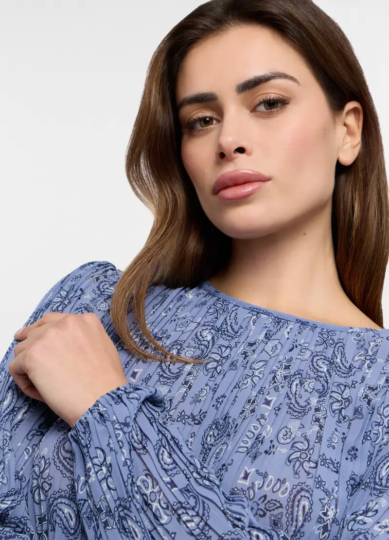 Blusa Crepe Con Stampa Donna, Azzurro chiaro miniatura 3