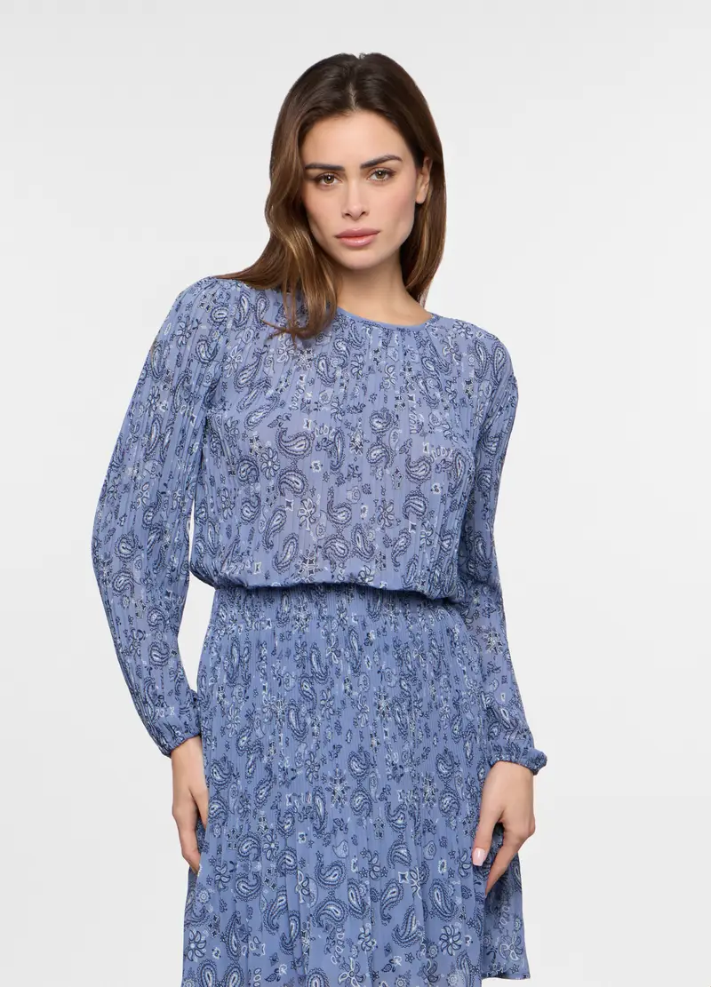 Blusa Crepe Con Stampa Donna, Azzurro chiaro