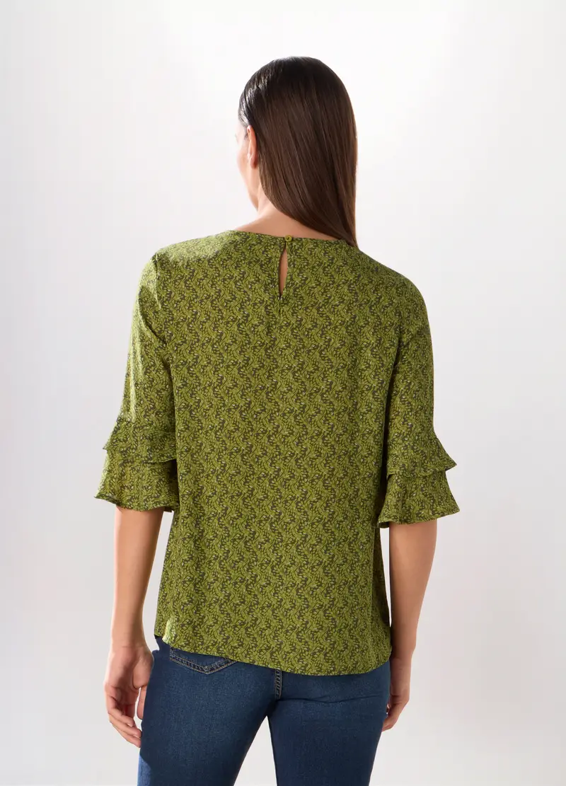 Blusa Crepe Con Stampa Donna, Verde foglia miniatura 2