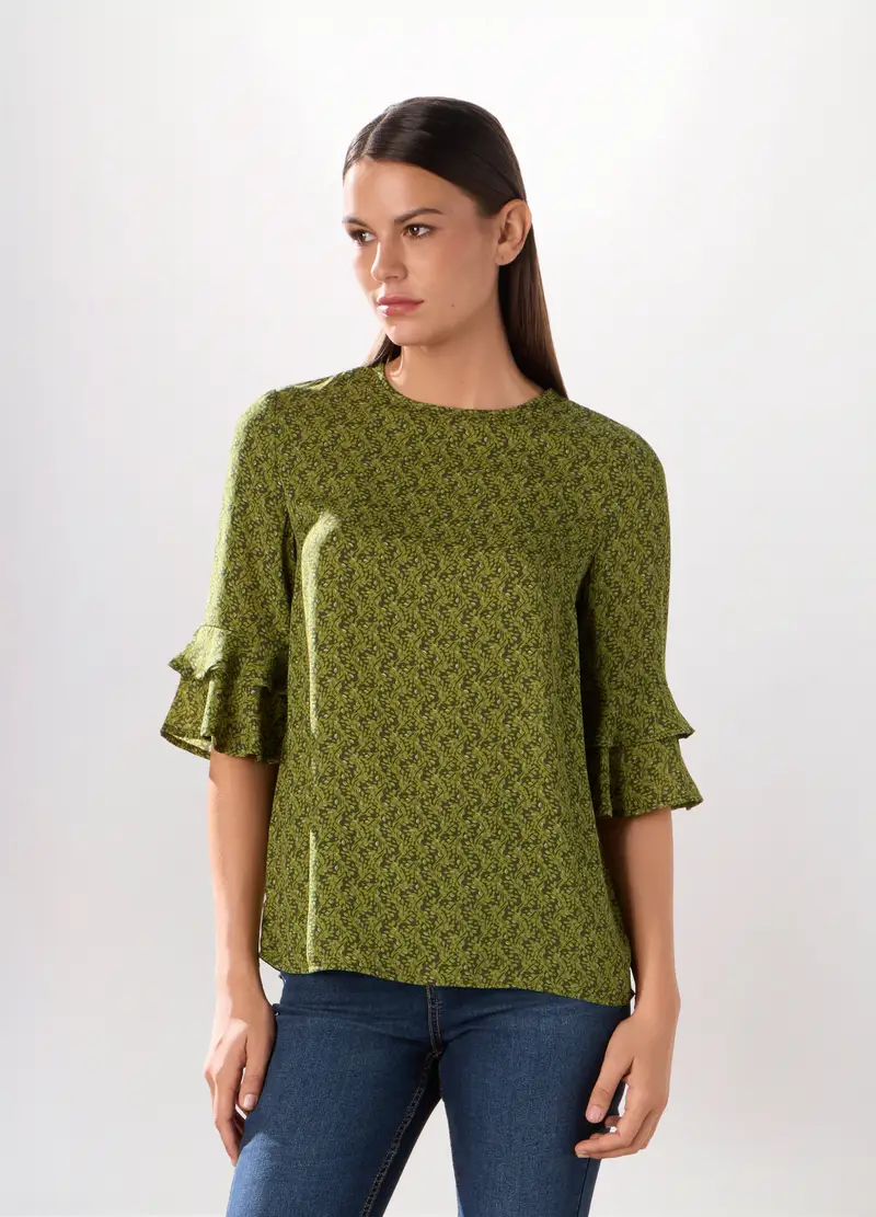 Upim, Blusa Crepe Con Stampa Donna, Verde foglia, Taglia: S