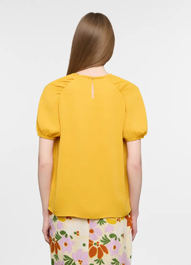 Blusa Crepe Girocollo Donna, Giallo banana miniatura 2