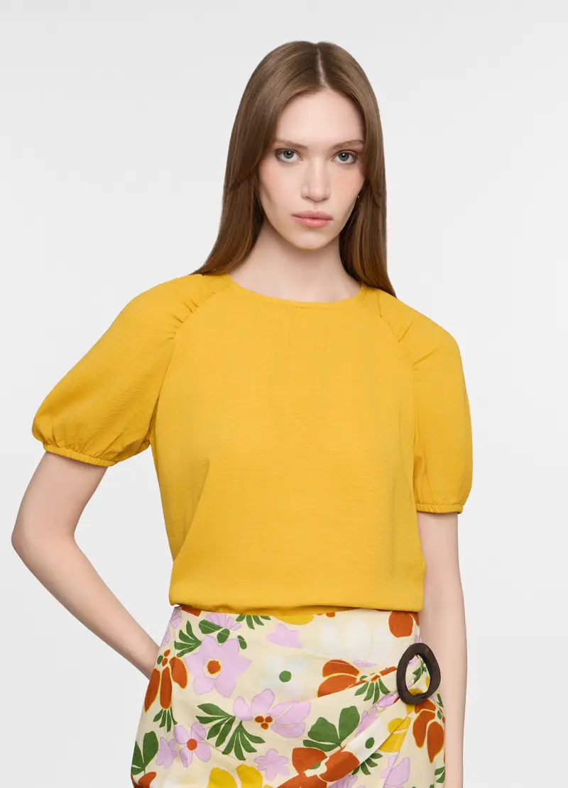 Blusa Crepe Girocollo Donna, Giallo banana