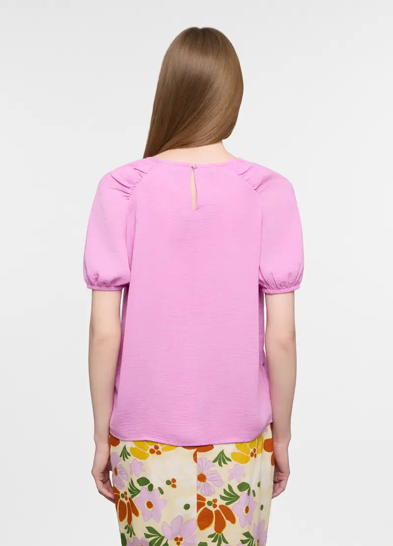 Blusa Crepe Girocollo Donna, Rosa pastello miniatura 2