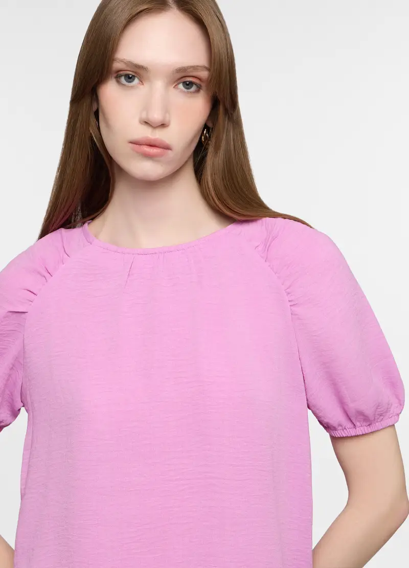 Blusa Crepe Girocollo Donna, Rosa pastello miniatura 3