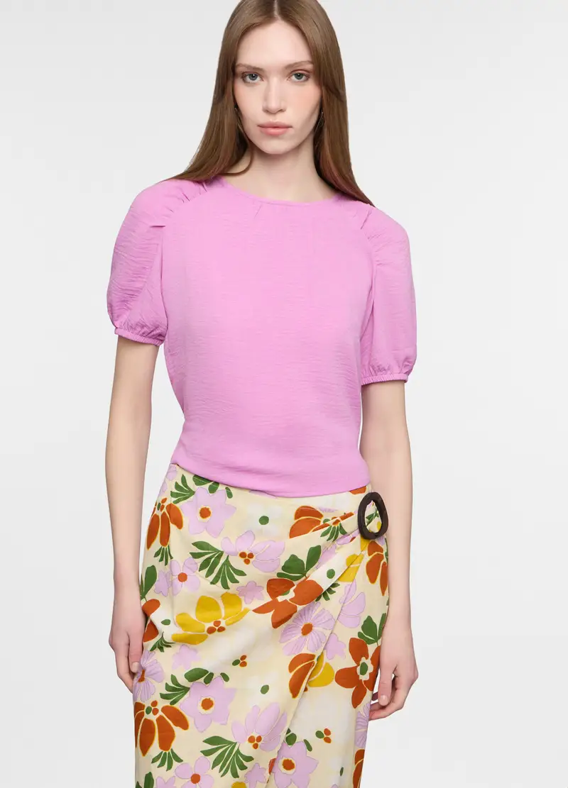 Blusa Crepe Girocollo Donna, Rosa pastello
