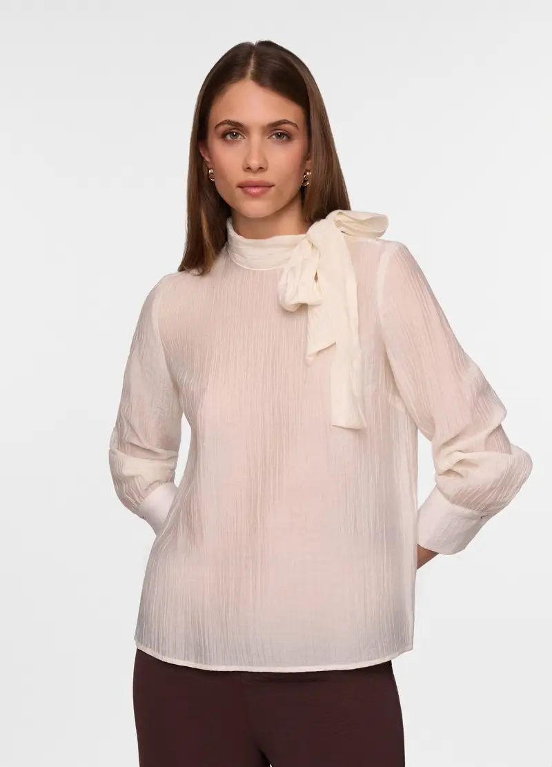 Blusa Crepe Mista Lyocell Donna, Bianco panna