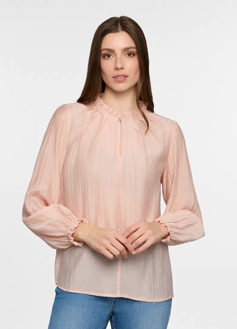 Blusa Crepe Regular Fit Con Scollo A Goccia Donna, Rosa chiaro