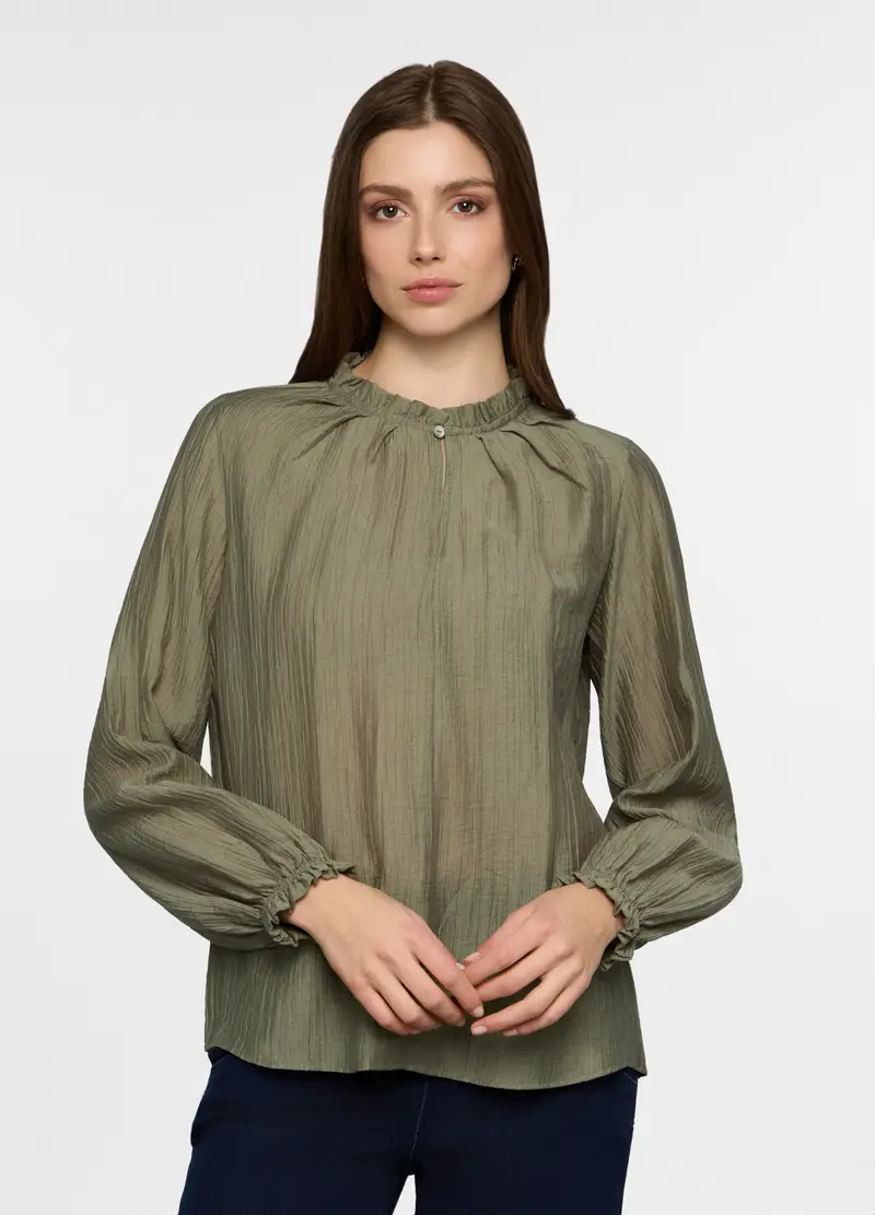Blusa Crepe Regular Fit Con Scollo A Goccia Donna, Verde salvia