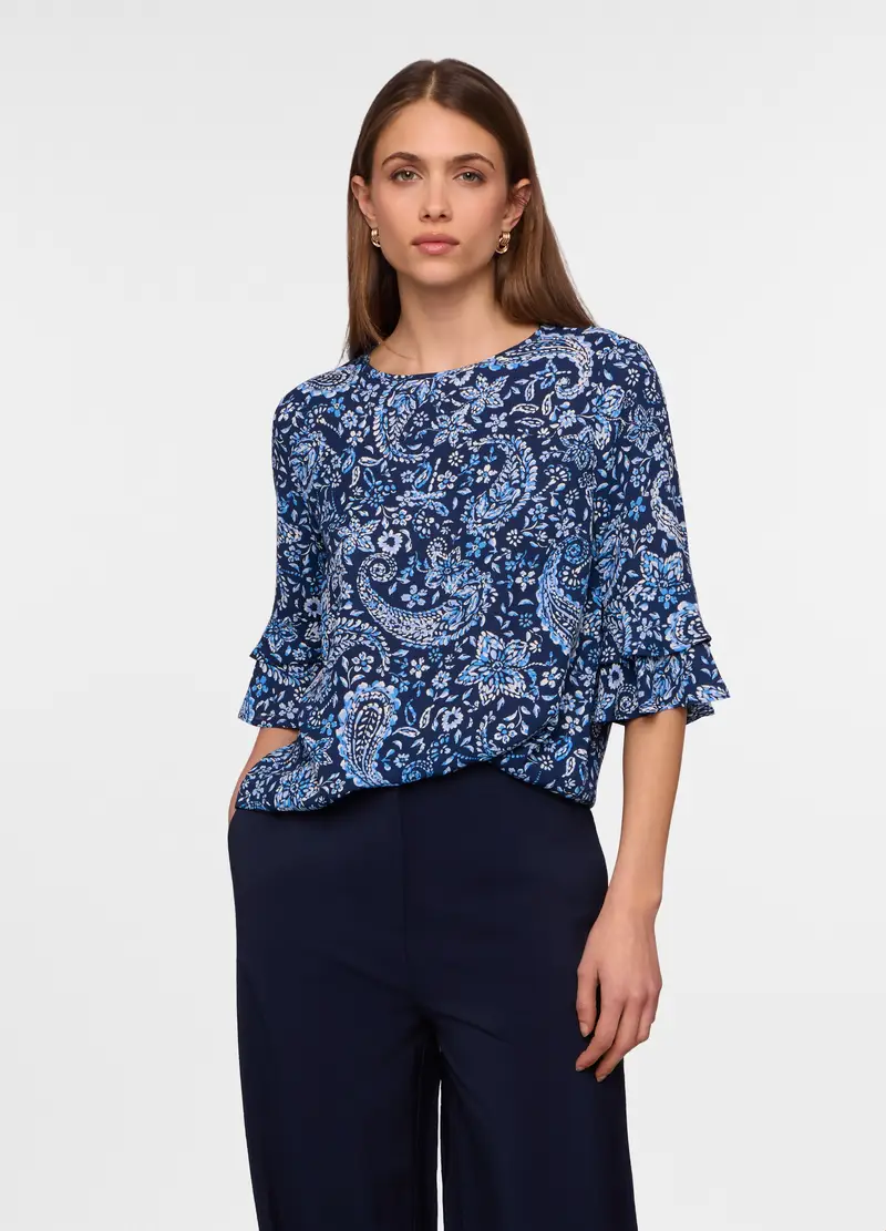 Blusa Crepe Regular Fit Donna, Azzurro scuro