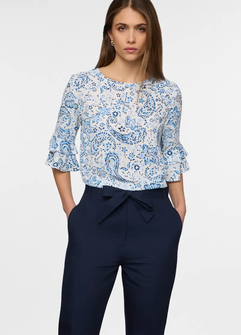 Blusa Crepe Regular Fit Donna, Bianco