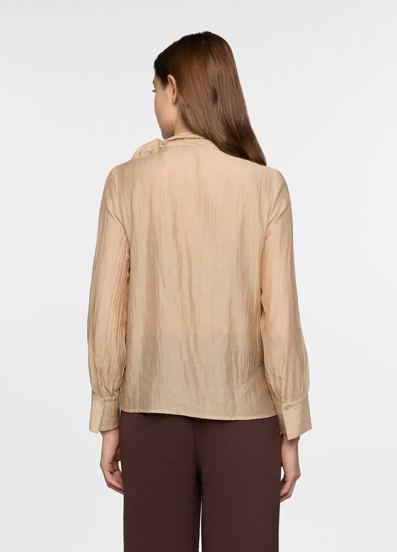 Blusa Crinkle Con Fiocco In Mista Lyocell Donna, Beige chiaro miniatura 2