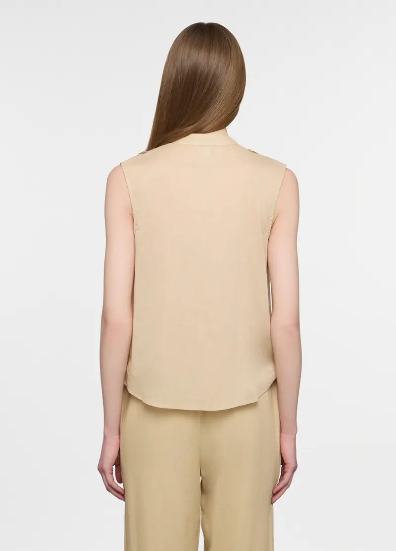 Blusa Fit Regular Con Scollo A V In Puro Cotone Voile Donna, Beige chiaro miniatura 2