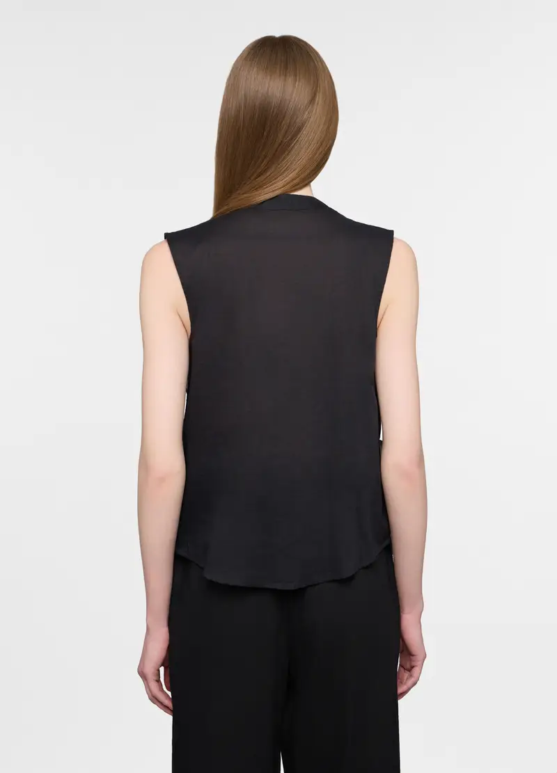 Blusa Fit Regular Con Scollo A V In Puro Cotone Voile Donna, Nero miniatura 2