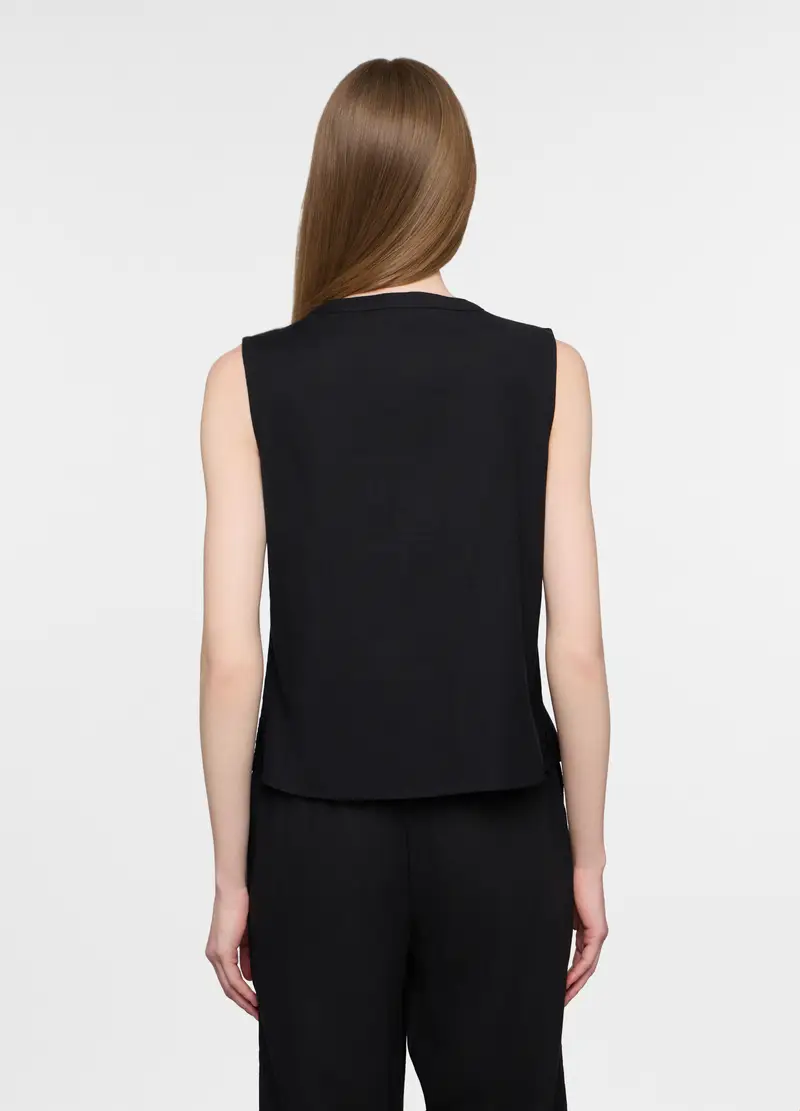 Blusa Fit Regular Con Scollo Rotondo Voile Misto Lino Donna, Nero miniatura 2