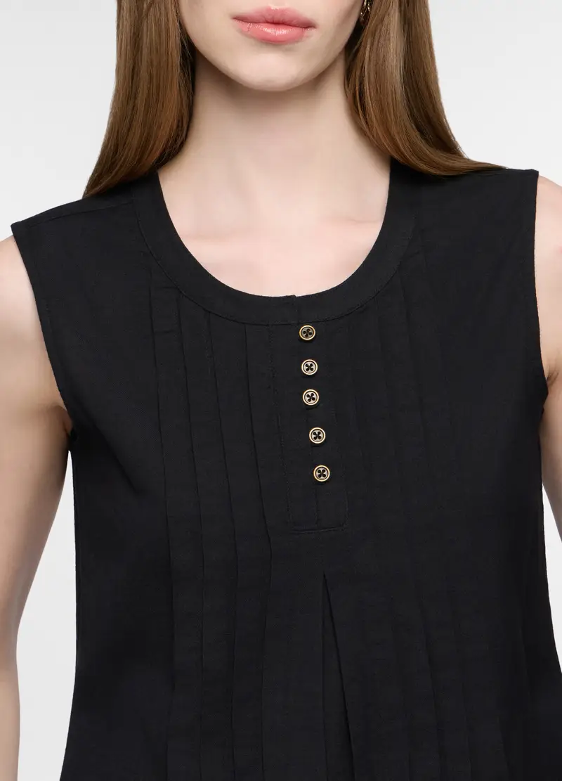 Blusa Fit Regular Con Scollo Rotondo Voile Misto Lino Donna, Nero miniatura 3