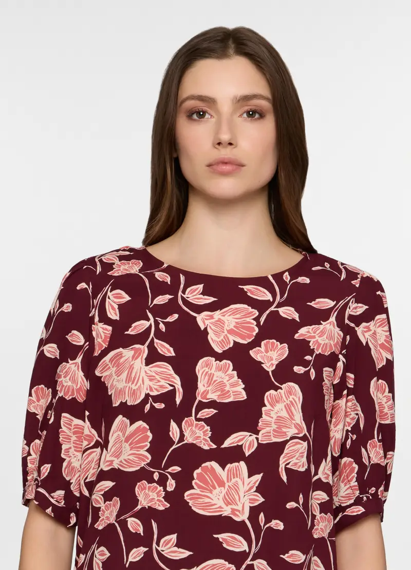Blusa Girocollo Con Stampa Donna, Rosso bordeaux miniatura 3