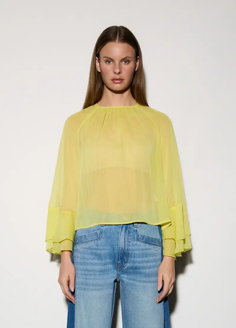 Blusa Girocollo In Chiffon Donna, Unisex, Giallo limone miniatura 2