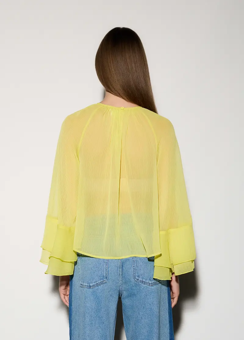 Blusa Girocollo In Chiffon Donna, Unisex, Giallo limone miniatura 3