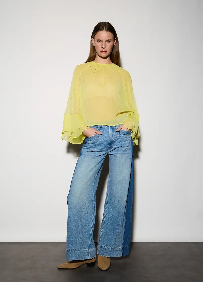 Blusa Girocollo In Chiffon Donna, Unisex, Giallo limone