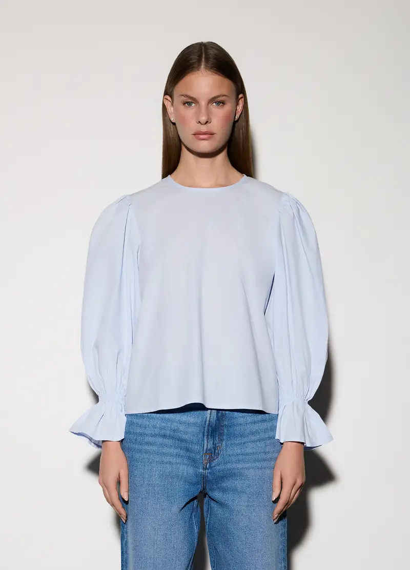 Blusa Girocollo In Popeline Donna, Unisex, Azzurro chiaro miniatura 2