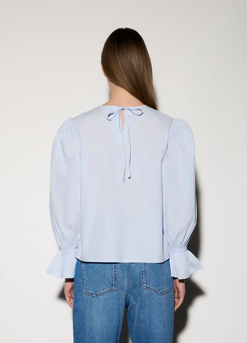 Blusa Girocollo In Popeline Donna, Unisex, Azzurro chiaro miniatura 3