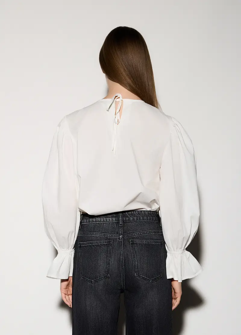 Blusa Girocollo In Popeline Donna, Unisex, Bianco gesso miniatura 3