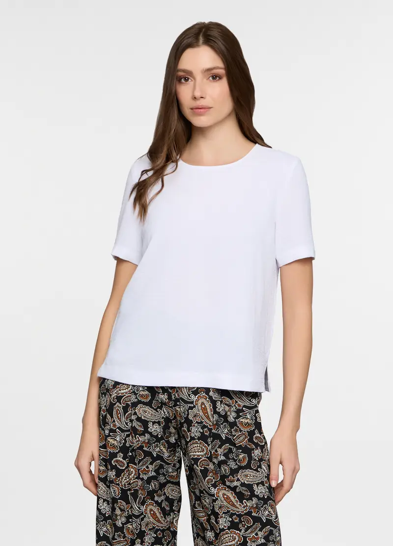 Blusa Girocollo Regular Fit Donna, Bianco gesso