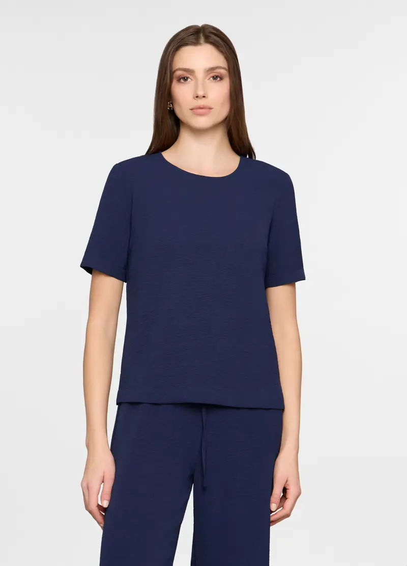Blusa Girocollo Regular Fit Donna, Blu navy