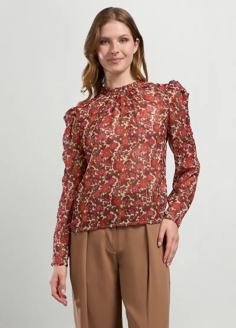 Blusa In Chiffon Con Stampa Donna, Beige chiaro