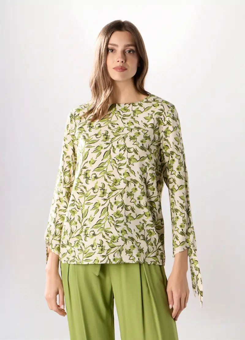 Blusa In Fantasia Floreale Donna, Beige