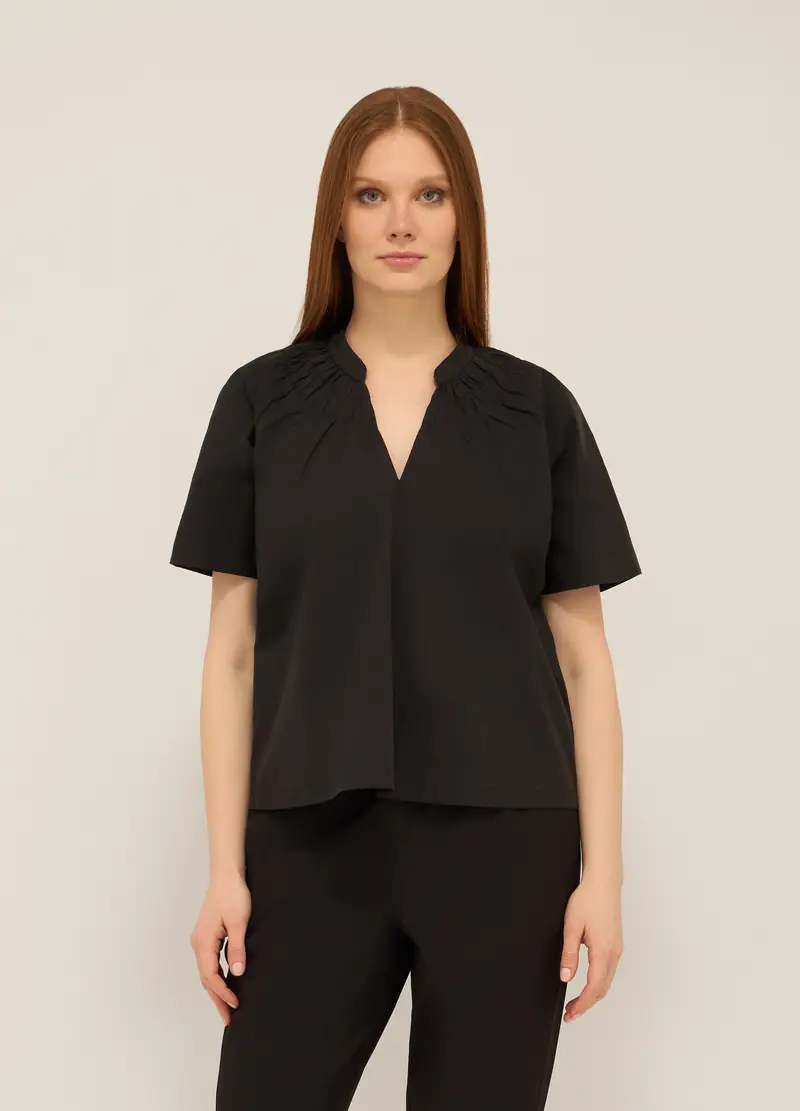 Upim, Blusa In Misto Cotone Donna, Nero, Taglia: XS