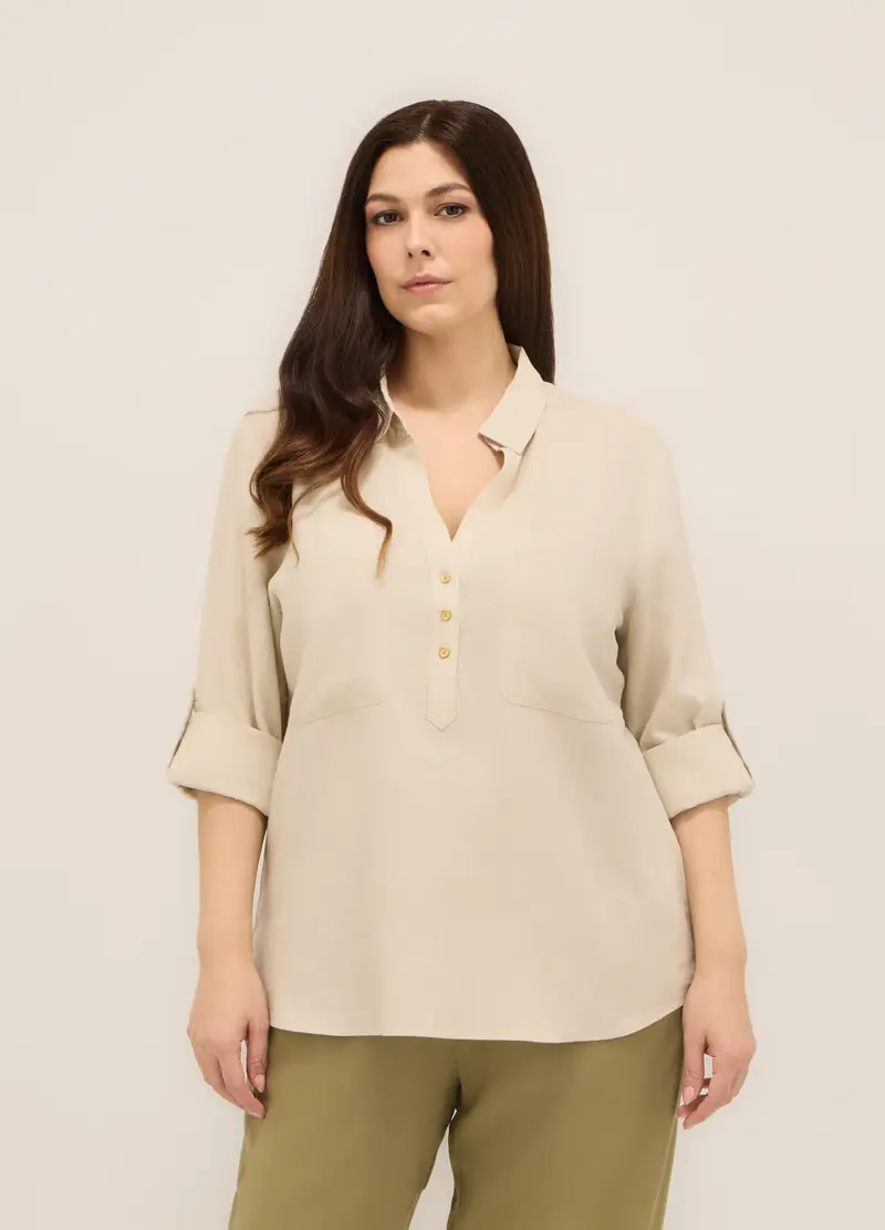 Upim, Blusa In Misto Lino Donna Curvy, Beige chiaro, Taglia: S